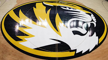 Feb 22, 2022; Columbia, Missouri, USA; A general view of the center court logo before the game between the Missouri Tigers and Tennessee Volunteers at Mizzou Arena. Mandatory Credit: Denny Medley-Imagn Images