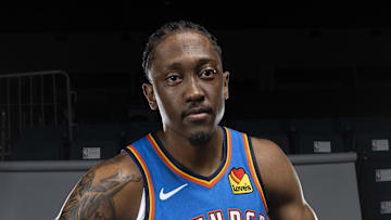 Sep 29, 2025; Oklahoma City, OK, USA; Oklahoma City Thunder forward Jalen Williams (8) poses for a photo during the 2025 Oklahoma City Thunder media day at Paycom Center. Mandatory Credit: Alonzo Adams-Imagn Images