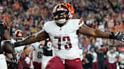 Washington Commanders offensive tackle Trent Scott (73) makes a touchdown in the 3rd quarter over the Cincinnati Bengals Monday, September 23, 2024 at Paycor Stadium.