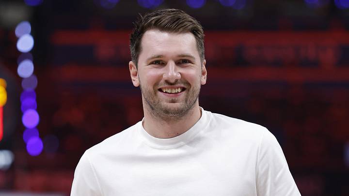 May 7, 2026; Oklahoma City, Oklahoma, USA; Los Angeles Lakers guard Luka Doncic (77) smiles during a time out against the Oklahoma City Thunder in the second half during game two of the second round of the 2026 NBA Playoffs at Paycom Center. Mandatory Credit: Alonzo Adams-Imagn Images