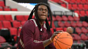 Mar 20, 2025; Raleigh, NC, USA;  Mississippi State basketball forward KeShawn Murphy (3) during NCAA pre tournament practice at Lenovo Center. 