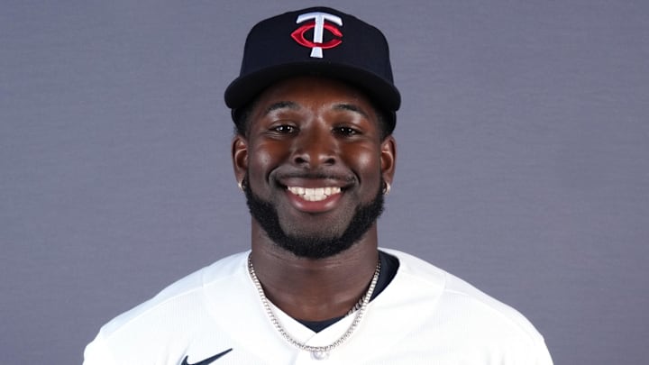 Feb 19, 2026; Lee County, FL, USA;  Minnesota Twins shortstop Kaelen Culpepper (76) poses during photo day at Hammond Stadium. Mandatory Credit: Jim Rassol-Imagn Images