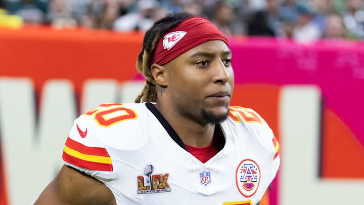 Feb 9, 2025; New Orleans, LA, USA;  Kansas City Chiefs safety Justin Reid (20) against the Philadelphia Eagles in Super Bowl LIX at Ceasars Superdome. Mandatory Credit: Mark J. Rebilas-Imagn Images