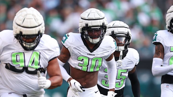 Philadelphia Eagles cornerback Quinyon Mitchell (30) during a training camp practice at Lincoln Financial Field. 