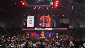 Jul 14, 2024; Ft. Worth, TX, USA;  MLB Commissioner Rob Manfred announces Minnesota Twins draft pick Travis Bazzana as the first pick during the first round of the MLB Draft at Cowtown Coliseum. Mandatory Credit: Kevin Jairaj-USA TODAY Sports