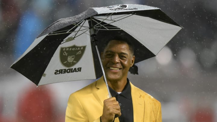 Nov 20, 2014; Oakland, CA, USA; Los Angeles Raiders and Kansas City Chiefs former running back Marcus Allen attends the game between the Chiefs and the Oakland Raiders  at O.co Coliseum. Mandatory Credit: Kirby Lee-USA TODAY Sports