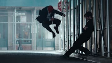 (L-R) Daredevil/Matt Murdock (Charlie Cox) takes down Devlin (Cillian O’Sullivan) in Marvel Television's DAREDEVIL: BORN AGAIN, exclusively on Disney+. Photo courtesy of Marvel Television. © 2025 MARVEL.