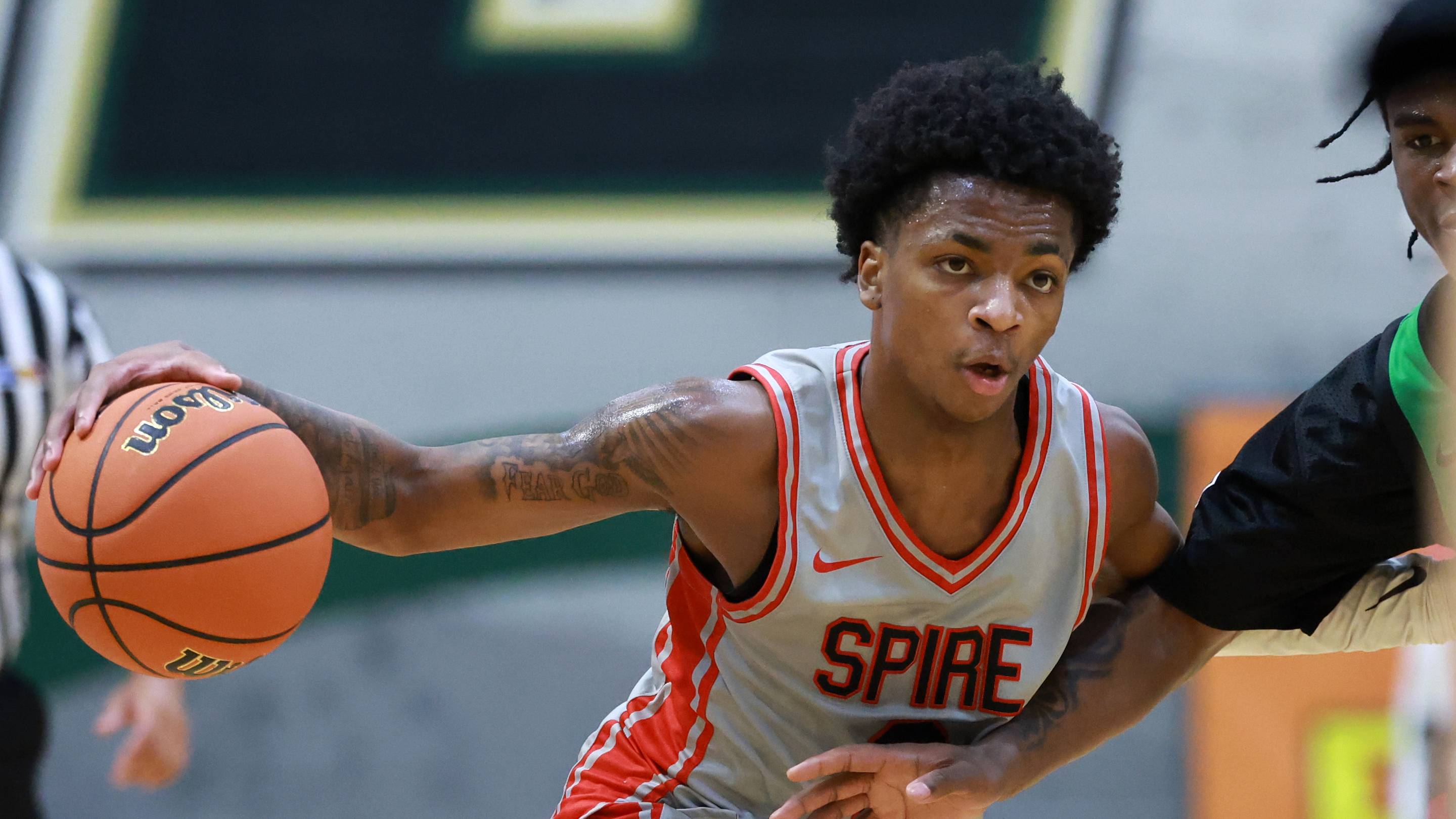 Jan 2, 2026; Mesa, AZ, USA; Spire Institute (OH) guard Darrell Davis (3) against Arizona Compass Prep during the HoopHall West Tournament at Skyline High School. Mandatory Credit: Mark J. Rebilas-Imagn Images | IMAGN IMAGES via Reuters Connect