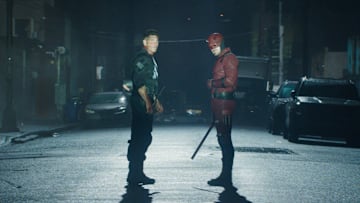 (L-R) Frank Castle/The Punisher (Jon Bernthal) and Matt Murdock/Daredevil (Charlie Cox) in Marvel Television's DAREDEVIL: BORN AGAIN, exclusively on Disney+. Photo courtesy of Marvel Television. © 2025 MARVEL.