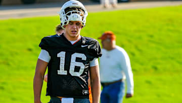 Texas Longhorns quarterback, Arch Manning during his first practice of the spring season on Tuesday, March 25, 2025.