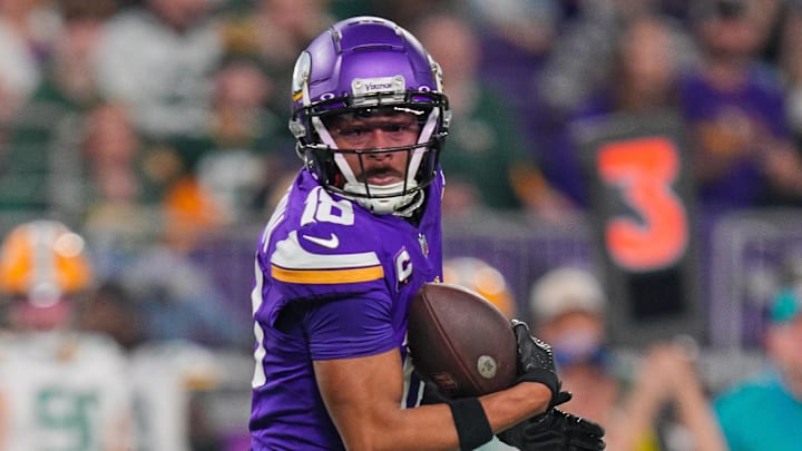 Vikings receiver Justin Jefferson catches a pass against the Green Bay Packers during last year's game at U.S. Bank Stadium in Minneapolis.