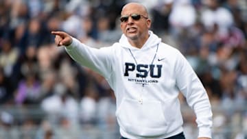 Penn State head football coach James Franklin reacts to something on the sideline during the Blue-White game at Beaver Stadium on Saturday, April 26, 2025, in State College. The White team defeated the Blue team, 10-8.