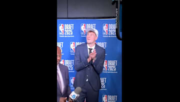 Cooper Flagg reacts to Khaman Maluach's getting drafted on June 25, 2025.