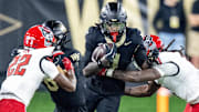 Sep 11, 2025; Winston-Salem, North Carolina, USA;  Wake Forest Demon Deacons wide receiver Sterling Berkhalter (4) catches a pass in the first half against North Carolina State Wolfpack at Allegacy Federal Credit Union Stadium. Mandatory Credit: Luke Jamroz-Imagn Images
