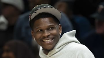 Oct 29, 2025; Minneapolis, Minnesota, USA; Minnesota Timberwolves guard Anthony Edwards looks on against the Los Angeles Lakers in the second half at Target Center. Mandatory Credit: Jesse Johnson-Imagn Images