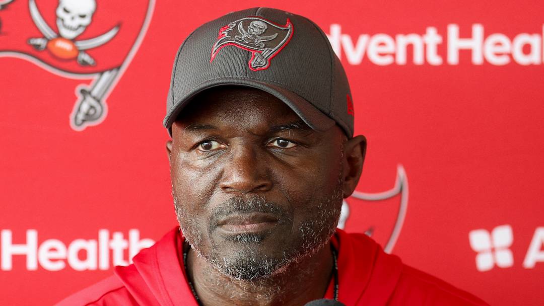 Aug 6, 2026; Tampa, FL, USA; Tampa Bay Buccaneers head coach Todd Bowles talks to media after training camp at AdventHealth Training Center. Mandatory Credit: Nathan Ray Seebeck-Imagn Images