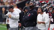 Nov 2, 2025; Houston, Texas, USA; Houston Texans head coach DeMeco Ryans during the first half against the Denver Broncos at NRG Stadium. Mandatory Credit: Thomas Shea-Imagn Images