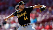 Pittsburgh Pirates relief pitcher Cody Ponce (44) takes over to start the second inning of the MLB National League game between the Cincinnati Reds and the Pittsburgh Pirates at Great American Ball Park in downtown Cincinnati on Monday, Sept. 27, 2021. The Reds led 8-1 in the top of the sixth inning.

Pittsburgh Pirates At Cincinnati Reds