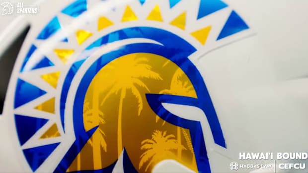 San Jose State's bowl game helmet.