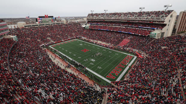 A general view of the game between the Nebraska Cornhuskers and the Iowa Hawkeyes at Memorial Stadium.