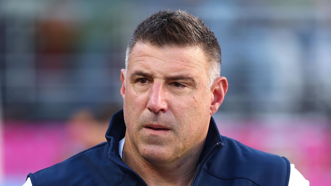 New England Patriots head coach Mike Vrabel walks on field before Super Bowl LX against the Seattle Seahawks.