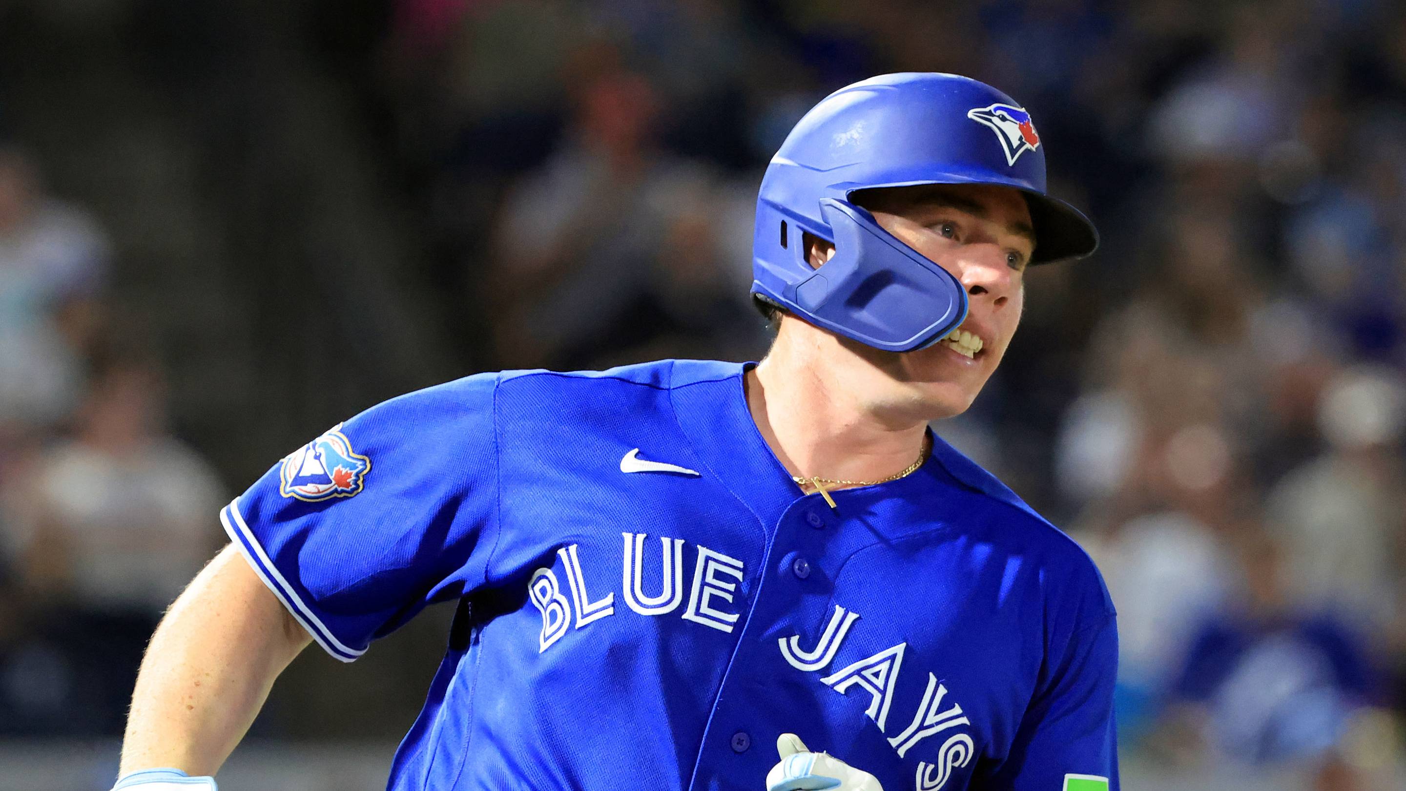 Toronto Blue Jays infielder Sean Keys singles.