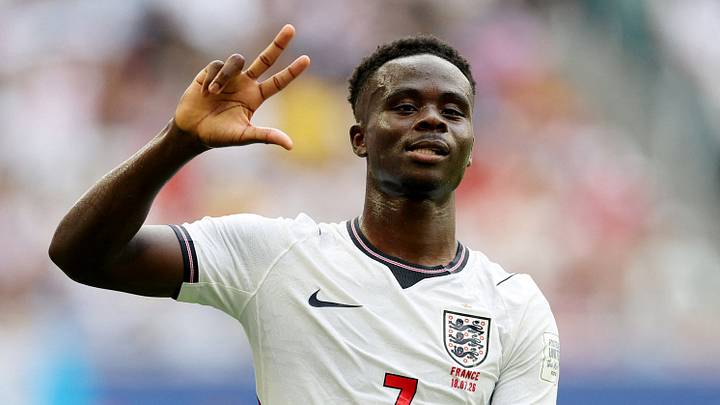 Soccer Football - FIFA World Cup 2026 - Bronze Final - France v England - Miami Stadium, Miami Gardens, Florida, U.S. - July 18, 2026  England's Bukayo Saka celebrates scoring their fifth goal to complete a hat-trick REUTERS/Paul Childs     TPX IMAGES OF THE DAY