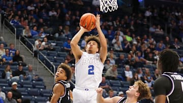Elijah Crawford attacks the rim.