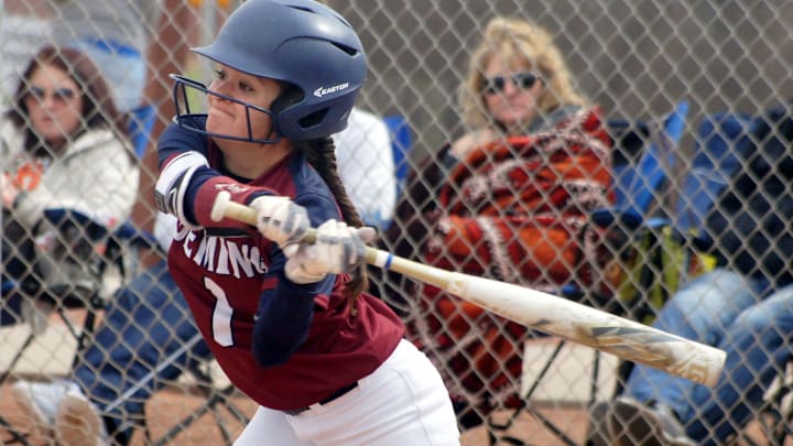 Freshman Lady 'Cat Bianca Valverde takes a cut at an Artesia High offering during Friday's 12-1 loss at the Southern New Mexico Softball Invitational Tournament in Las Cruces, NM.