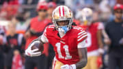 November 27, 2022; Santa Clara, California, USA; San Francisco 49ers wide receiver Brandon Aiyuk (11) during the second quarter against the New Orleans Saints at Levi's Stadium. Mandatory Credit: Kyle Terada-USA TODAY Sports