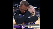 TCU coach Mark Campbell and Hailey Van Lith embrace after losing to the Texas Longhorns on March 31, 2025.