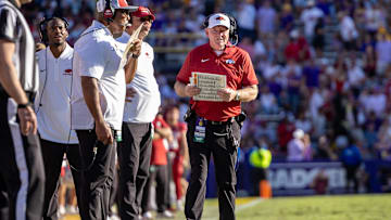 Nov 15, 2025; Baton Rouge, Louisiana, USA;  Arkansas interim head coach Bobby Petrino looks on against the LSU Tigers during the second half at Tiger Stadium. Mandatory Credit: Stephen Lew-Imagn Images