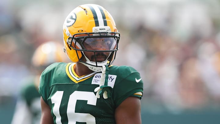 Green Bay Packers cornerback Bo Melton (16) pictured during practice on Aug. 5, 2025, at Ray Nitschke Field in Ashwaubenon, Wis.