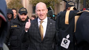 Vanderbilt Commodores head coach Clark Lea gives a thumbs up as he walks into the stadium prior to the start of the game against the Tennessee Volunteers  at FirstBank Stadium.