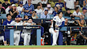 Oct 29, 2025; Los Angeles, California, USA; Los Angeles Dodgers two-way player Shohei Ohtani (17) looks on after the game against the Toronto Blue Jays during game five of the 2025 MLB World Series at Dodger Stadium. Mandatory Credit: Kiyoshi Mio-Imagn Images