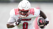 Louisville Cardinals senior wide receiver Chris Bell (0) during a recent practice on August 4, 2025 before the start of the 2025 football season. In 2024, Bell had 43 receptions for 737 yards with four touchdowns. He averaged 17.1 yards per catch.