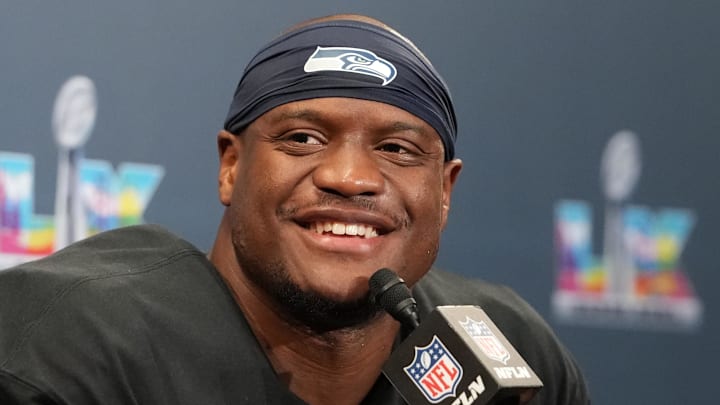 Feb 8, 2026; Santa Clara, CA, USA; Seattle Seahawks running back Kenneth Walker III (9) speaks in a press conference after defeating the New England Patriots in Super Bowl LX at Levi's Stadium. Mandatory Credit: Kirby Lee-Imagn Images