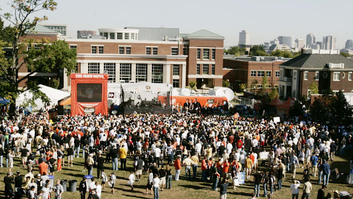 A crowd gathers to watch the live taping of ESPN College GameDay at Vanderbilt University on Oct. 4, 2008. The show is making its first ever trip to Nashville for the 19th-ranked Vanderbilt game against 13th-ranked Auburn.
