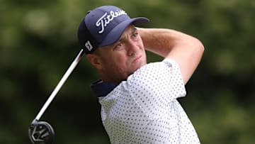 Justin Thomas tees off during the second round of the 2025 RBC Heritage at Harbour Town