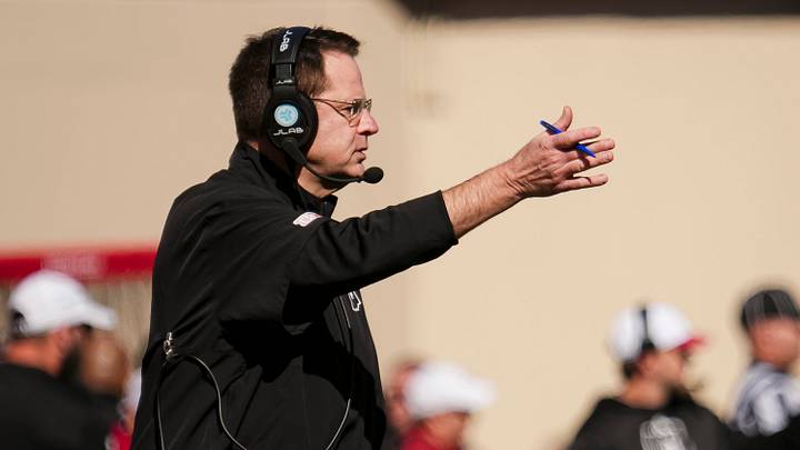 Indiana Hoosiers head coach Curt Cignetti motions during the NCAA football game against the Ohio State Buckeyes at Memorial Stadium Stadium in Bloomington, Ind. on Oct. 17, 2026.