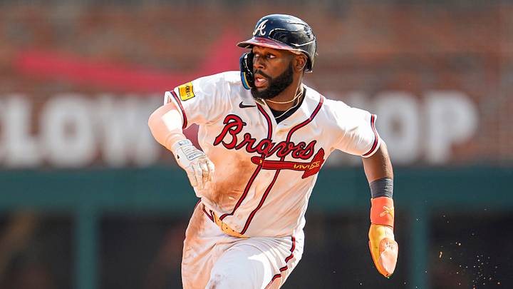 Jul 5, 2026; Cumberland, Georgia, USA; Atlanta Braves center fielder Michael Harris II (23) runs the bases against the New York Mets during the ninth inning at Truist Park. Mandatory Credit: Dale Zanine-Imagn Images