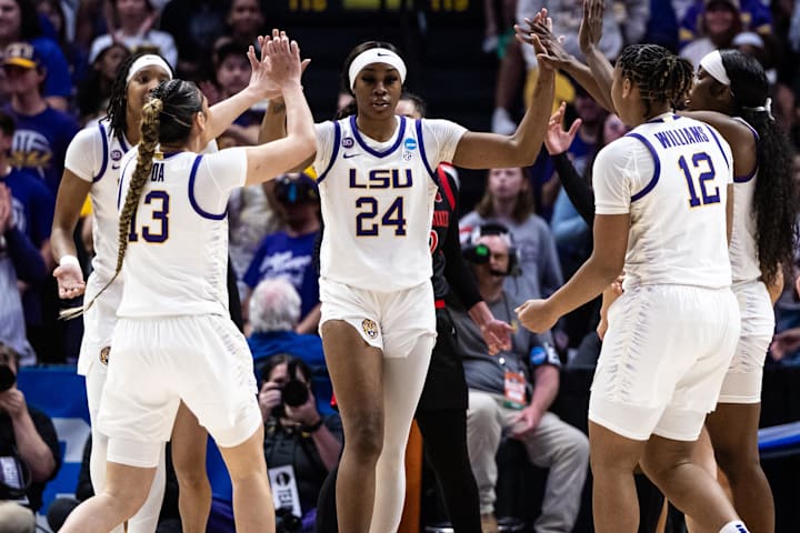 LSU Lady Tigers forward Aneesah Morrow reacts to being fouled by the San Diego State Aztecs.
