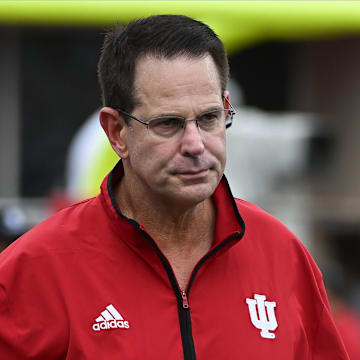 Indiana Hoosiers head coach Curt Cignetti walks on the field prior to the game at Memorial Stadium. 