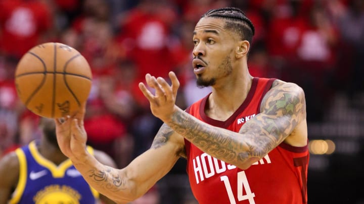 May 10, 2019; Houston, TX, USA; Houston Rockets guard Gerald Green (14) passes against the Golden State Warriors in game six of the second round of the 2019 NBA Playoffs at Toyota Center. Mandatory Credit: Thomas B. Shea-USA TODAY Sports