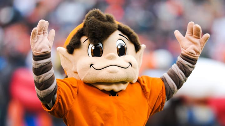 Nov 16, 2014; Cleveland, OH, USA; Cleveland Browns mascot Brownie the Elf at FirstEnergy Stadium.