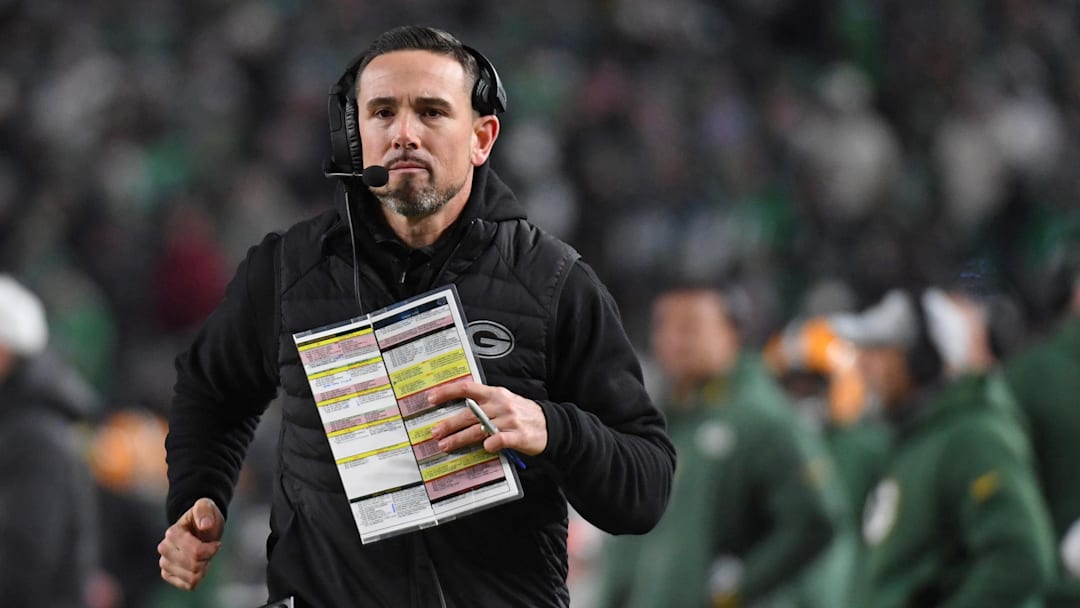 Jan 12, 2025; Philadelphia, Pennsylvania, USA; Green Bay Packers head coach Matt LaFleur against the Philadelphia Eagles in an NFC wild card game at Lincoln Financial Field. Mandatory Credit: Eric Hartline-Imagn Images