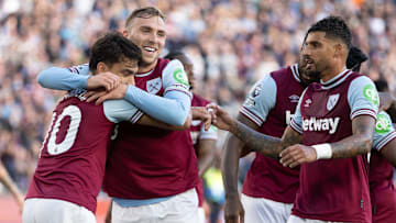 West Ham United players celebrate against Ipswich Town