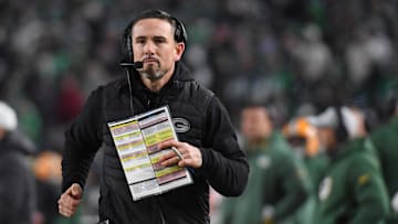 Jan 12, 2025; Philadelphia, Pennsylvania, USA; Green Bay Packers head coach Matt LaFleur against the Philadelphia Eagles in an NFC wild card game at Lincoln Financial Field. Mandatory Credit: Eric Hartline-Imagn Images