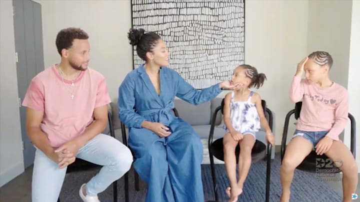 August 20, 2020; Stephen Curry, his wife Ayesha and daughters Ryan and Riley