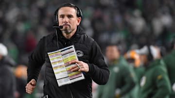 Jan 12, 2025; Philadelphia, Pennsylvania, USA; Green Bay Packers head coach Matt LaFleur against the Philadelphia Eagles in an NFC wild card game at Lincoln Financial Field. Mandatory Credit: Eric Hartline-Imagn Images